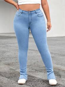SHEIN EZwear Jeans ajustados bajo con abertura - Lavado ligero - Ver 5
