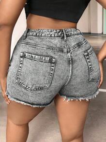 SHEIN SXY Plus Ripped Raw Hem Denim Shorts - Grey - View 2
