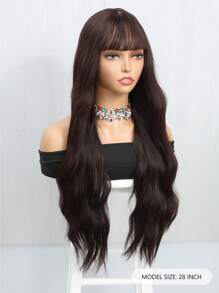 Peluca marrón color largo suelto ondulado sintético pelo con con fleco - Dark Brown - Ver 2