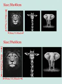 3 bức tranh tường in hình động vật, tranh treo tường, không bao gồm khung, để trang trí nhà cửa - Đen và trắng - Xem 4