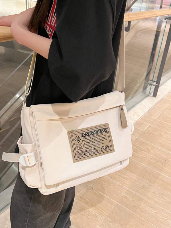 スローガン パッチ インテリア メッセンジャー バッグ ジッパー フラップ キャンバス SHEIN JAPAN