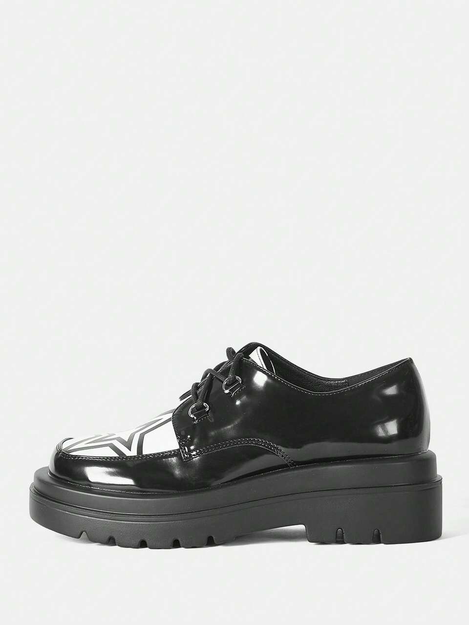 Women Star Pattern Two Tone Lace-up Front Shoes, Fashion Outdoor Oxford Shoes