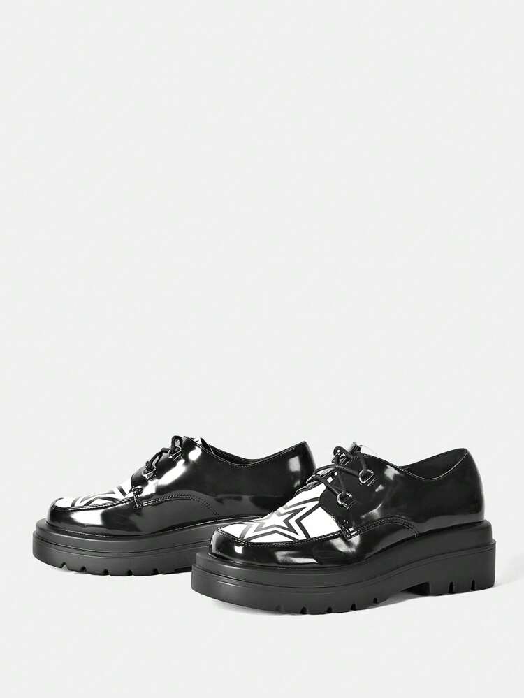 Women Star Pattern Two Tone Lace-up Front Shoes, Fashion Outdoor Oxford Shoes