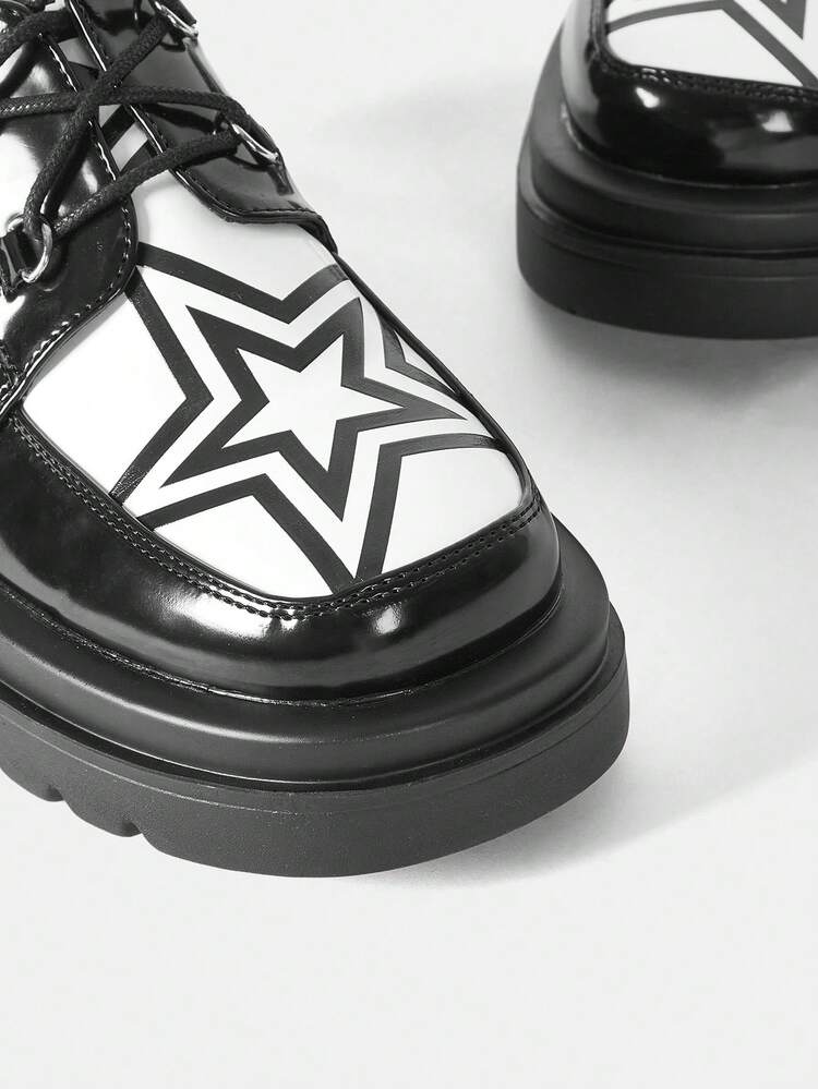 Women Star Pattern Two Tone Lace-up Front Shoes, Fashion Outdoor Oxford Shoes