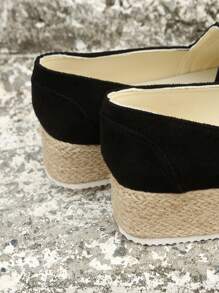 女性一腳蹬草編鞋底厚底度假戶外仿麂皮厚底淺口坡跟鞋