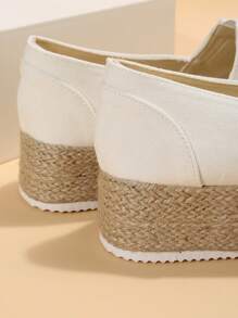 女性一腳蹬草編鞋底厚底度假戶外厚底淺口坡跟鞋 - 白色 - 查看 4