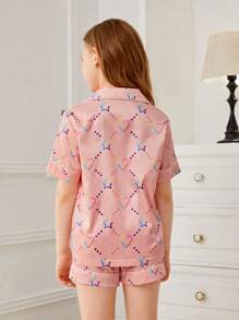 SHEIN Girls Star & Heart Print PJ Set - Pink - View 2