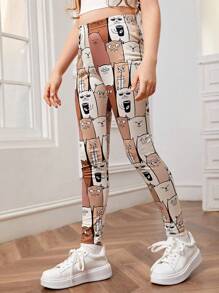 SHEIN 女孩卡通圖案緊身打底褲 - 彩色 - 查看 1