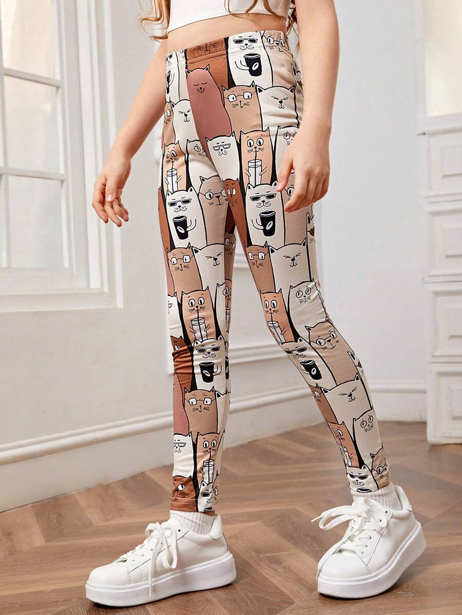 SHEIN 女孩卡通圖案緊身打底褲 - 彩色 - 查看 1