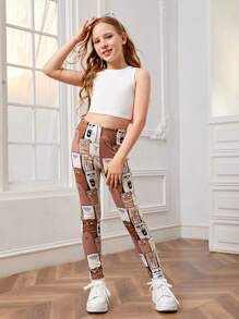 SHEIN 女孩卡通圖案緊身打底褲 - 彩色 - 查看 3