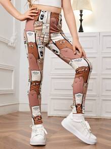 SHEIN 女孩卡通圖案緊身打底褲 - 彩色 - 查看 4