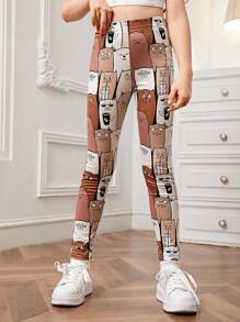 SHEIN 女孩卡通圖案緊身打底褲 - 彩色 - 查看 6