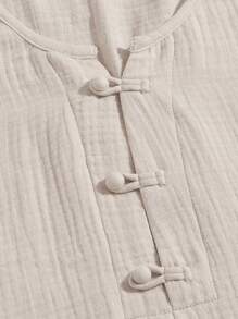 GENTILAND Loose-Fit Men's Half Button Top & Drawstring Waist Shorts - Khaki - View 4