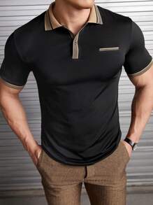 Manfinity NiteLyfe Men Contrast Trim Polo Shirt - Black - View 1