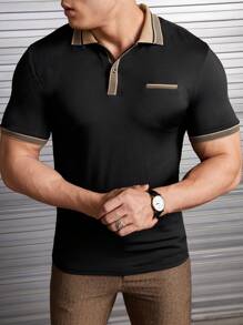 Manfinity NiteLyfe Men Contrast Trim Polo Shirt - Black - View 3