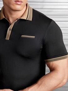 Manfinity NiteLyfe Men Contrast Trim Polo Shirt - Black - View 4