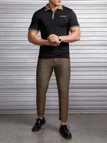 Manfinity NiteLyfe Men Contrast Trim Polo Shirt - Black - View 5