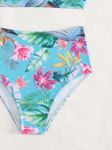 Tropisches Muster Rüschen Trim Bardot Bikini Set für den Sommerstrand