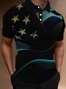 Manfinity LEGND 男士星星印花POLO衫 - 黑色 - 查看 1