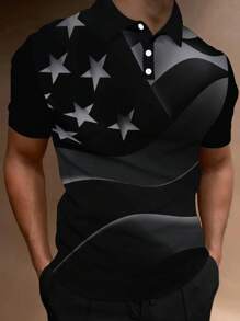 Manfinity LEGND 男士星星印花POLO衫 - 黑色 - 查看 1