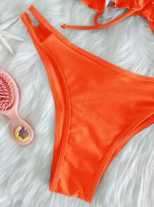Bañador bikini ribete fruncido con cordón delantero - Naranja - Ver 3