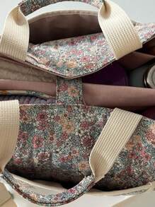 1 件花卉印花尿布手提包，大容量绗缝手提包，适合婴儿日常外出，单肩妈咪包