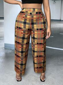 Slaydiva 大碼格紋印花直筒褲 - 彩色 - 查看 1