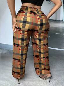 Slaydiva 大碼格紋印花直筒褲 - 彩色 - 查看 2