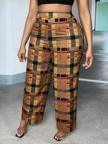 Slaydiva 大碼格紋印花直筒褲 - 彩色 - 查看 3