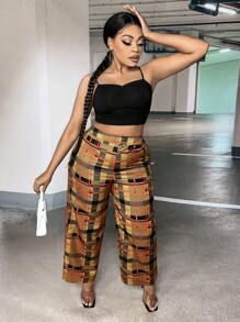 Slaydiva 大碼格紋印花直筒褲 - 彩色 - 查看 5