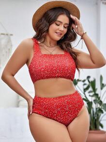 SHEIN Swim Curve Plus Size Ditsy Floral Print Bikini Set Summer Beach - Red - View 5