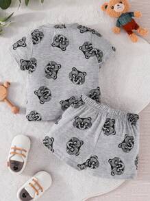Đứa bé trai In Động vật Áo thun & quần đùi - Xám - Xem 2