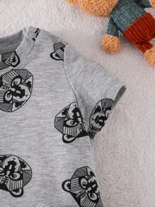Đứa bé trai In Động vật Áo thun & quần đùi - Xám - Xem 4