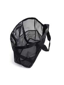 Black Beach Bag Multi Pocket No-Closure, Mother's Day Gift For Mom - Black - View 2