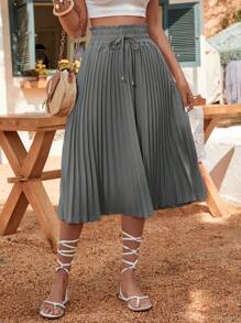 SHEIN Clasi Váy nữ Xếp li Quần paper-bag màu trơn Giải trí - Xám - Xem 3