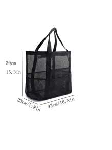 Black Beach Bag Multi Pocket No-Closure, Mother's Day Gift For Mom - Black - View 3