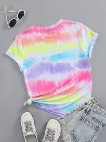 SHEIN LUNE Tie Dye Round Neck Tee Graphic Tees Women Tops