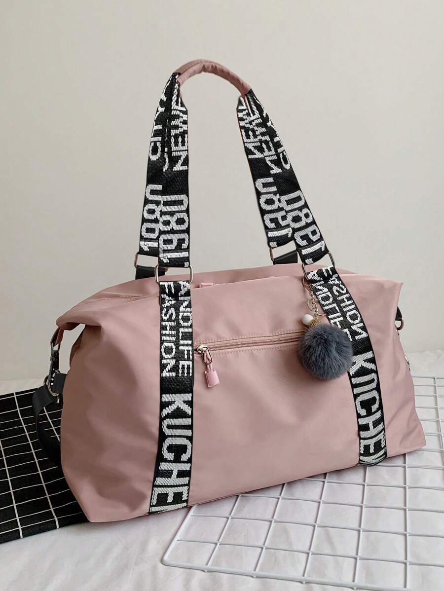 字母图案旅行包 绒球装饰 粉色假日行李包 周末旅行包 过夜包 夏季沙滩包 假日旅行必备品 夏季度假配件 旅行收纳包 医院包 露营旅行配件 手提箱 健身包 行李袋 行李旅行袋 随身包 大学包 行李袋 周末旅行包 冬季学校包 学校配件 学校用品