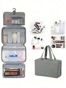 Large Hanging Hook Toiletry Bag Waterproof Folding Handbag Travel Makeup Cosmetic Razor Storage Bag - Grey - View 1