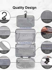 Large Hanging Hook Toiletry Bag Waterproof Folding Handbag Travel Makeup Cosmetic Razor Storage Bag - Grey - View 3