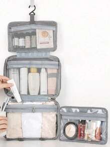 Large Hanging Hook Toiletry Bag Waterproof Folding Handbag Travel Makeup Cosmetic Razor Storage Bag - Grey - View 4