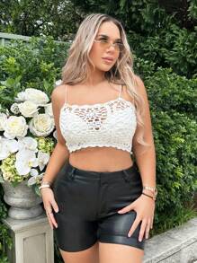 SHEIN SXY 鏤空針織吊帶短上衣 - 白色 - 查看 3