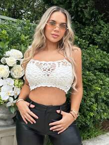 SHEIN SXY 鏤空針織吊帶短上衣 - 白色 - 查看 4