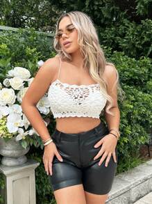 SHEIN SXY 鏤空針織吊帶短上衣 - 白色 - 查看 5