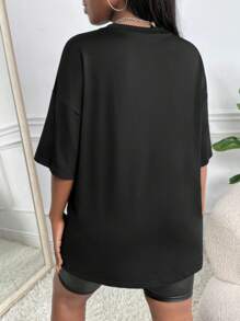 Slaydiva 汽車和字母圖案落肩T恤 - 黑色 - 查看 2