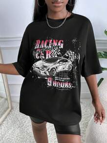 Slaydiva 汽車和字母圖案落肩T恤 - 黑色 - 查看 4