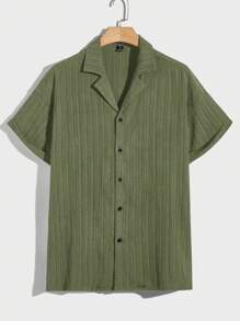 Manfinity Homme Nam Rắn lỏng lẻo Màu sắc Nút Lên Cổ áo Áo sơ mi - xanh quân đội - Xem 1