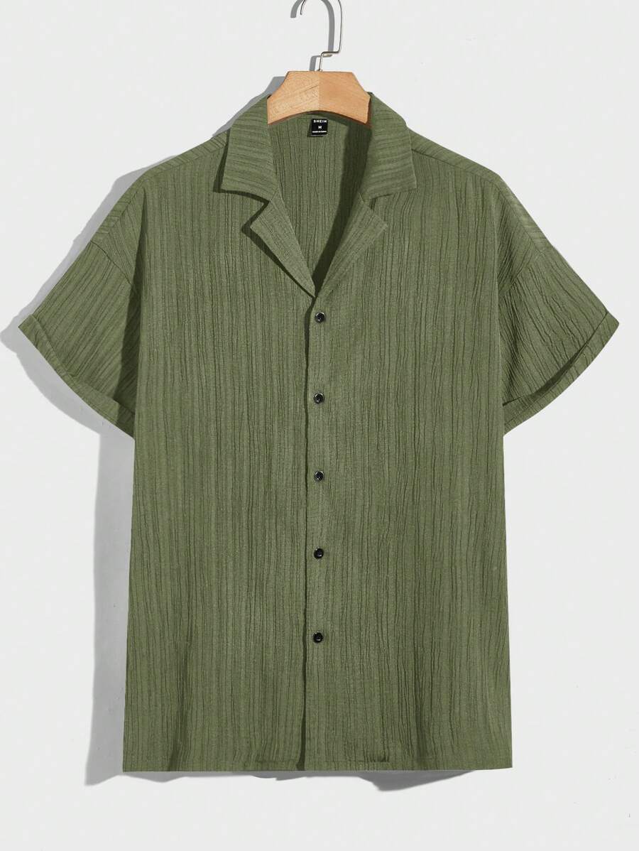 Manfinity Homme Nam Rắn lỏng lẻo Màu sắc Nút Lên Cổ áo Áo sơ mi - xanh quân đội - Xem 1