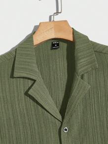 Manfinity Homme Nam Rắn lỏng lẻo Màu sắc Nút Lên Cổ áo Áo sơ mi - xanh quân đội - Xem 3