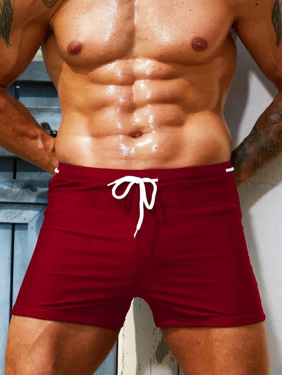 Manfinity 男士腰部抽繩泳褲 - 紅色 - 查看 1